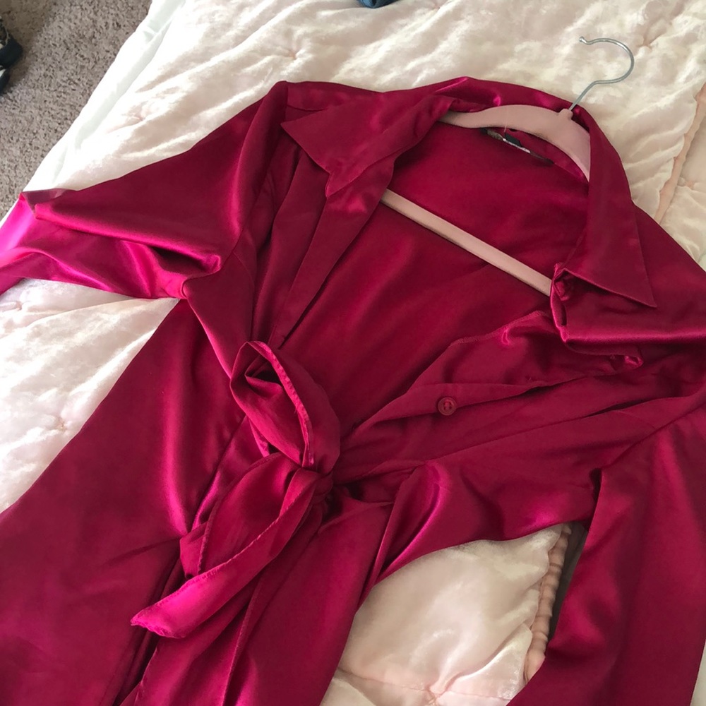 Beautiful satin pink tie button up